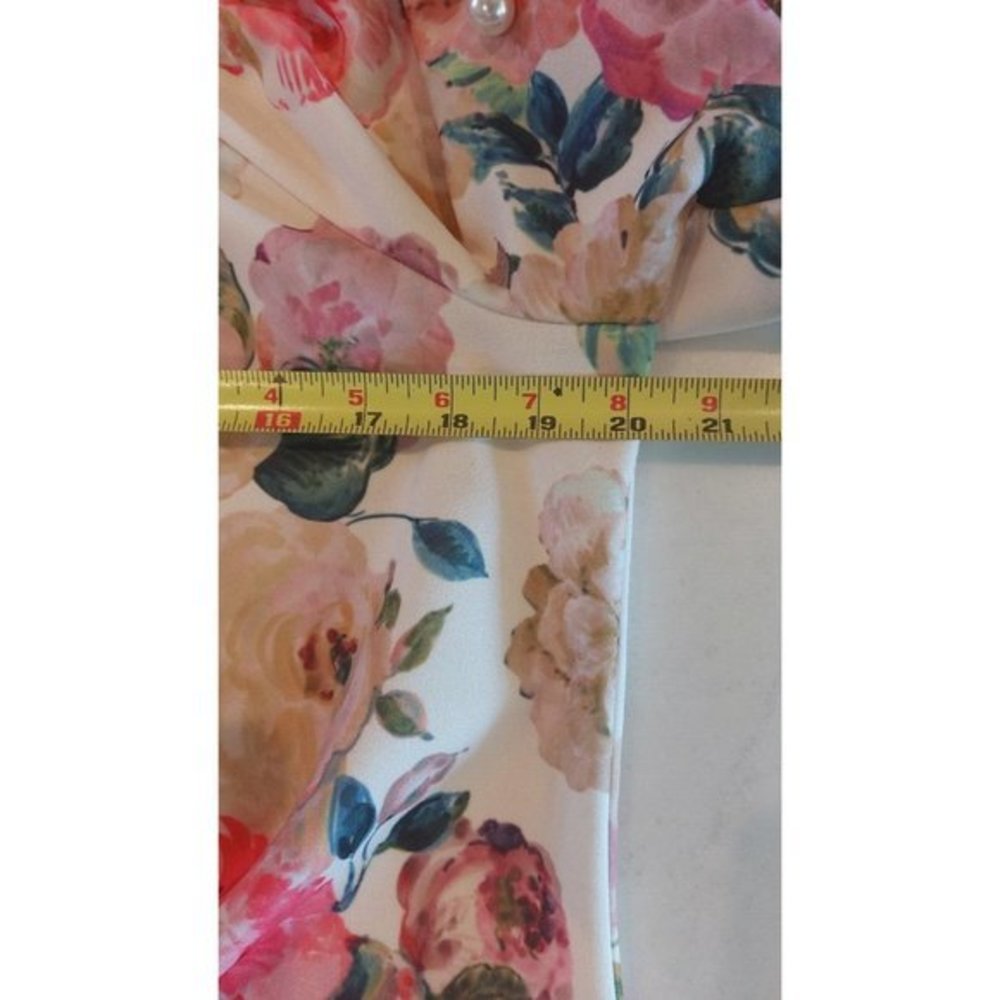 S Levine Women's Blouse Pearl Puff Sleeve Floral Cream Coral Size L - Picture 6 of 7